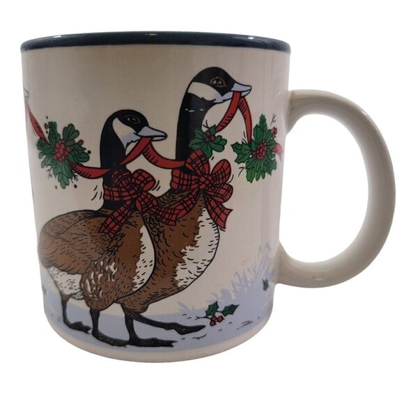 Potpourri Press Christmas Geese Ceramic Holiday Coffee Tea Mugs Cups – Set of 2 - Picture 7 of 16